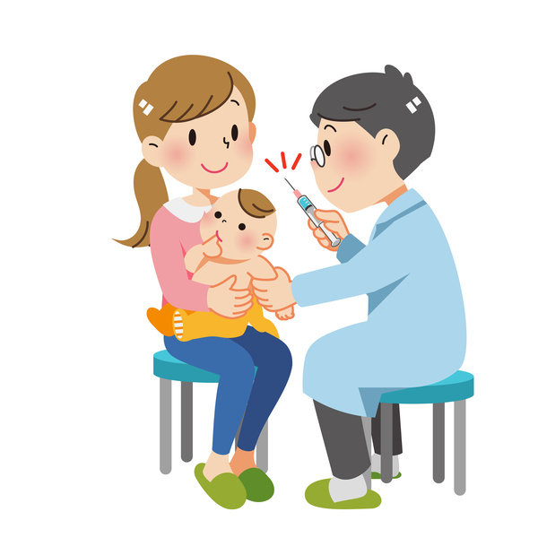 予防接種を受ける赤ちゃんと笑顔のママ